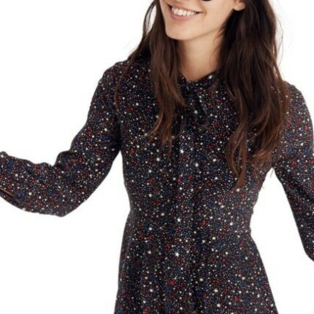 Madewell Balsam Tie-Neck Dress in Starry Night